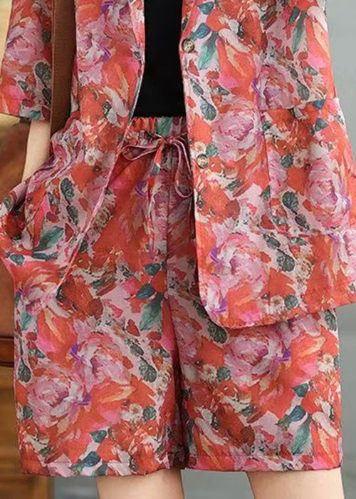Collar Loose Cotton Pan Pieces Print Shorts Two And Coat Peter FashionChic