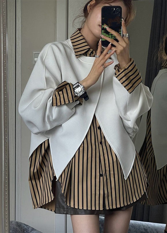 Striped Pan Peter Two Collar Loose Sweatshirt Pieces Shirts And FashionChic