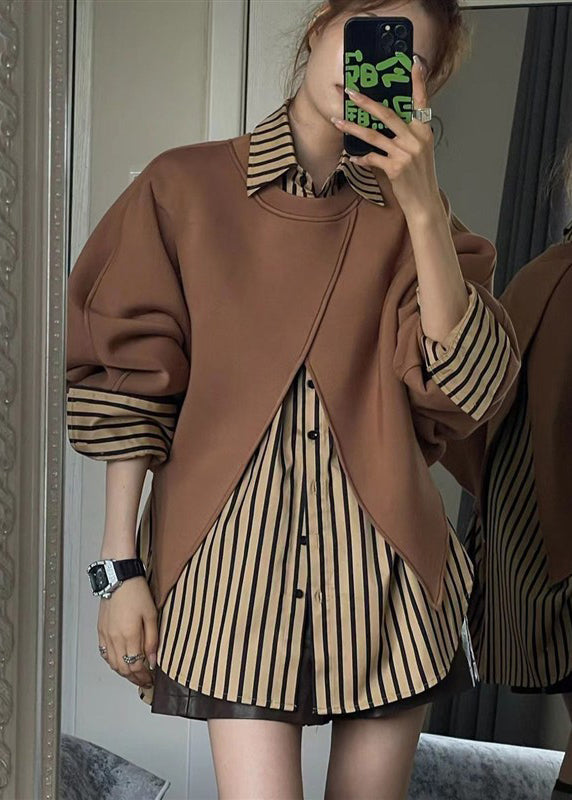 Striped Pan Peter Two Collar Loose Sweatshirt Pieces Shirts And FashionChic