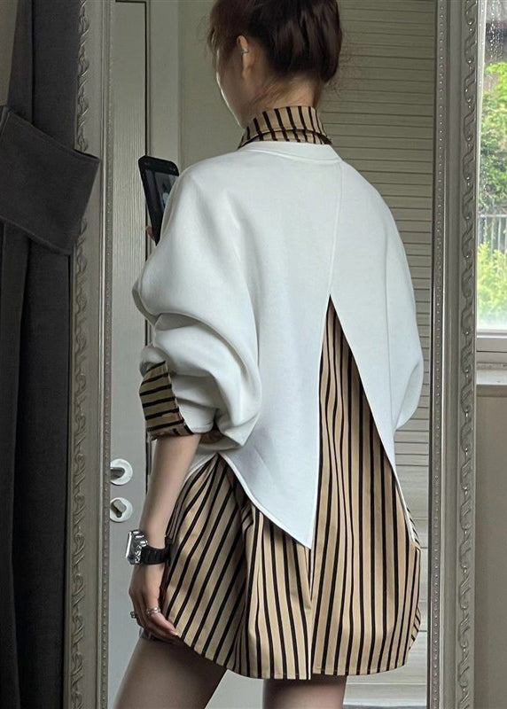Striped Pan Peter Two Collar Loose Sweatshirt Pieces Shirts And FashionChic