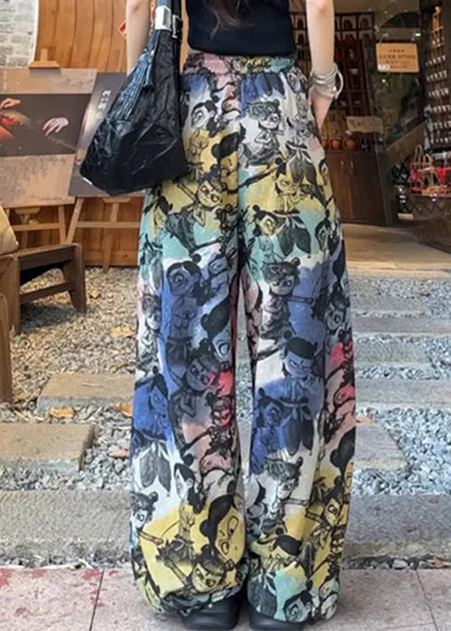 Loose Print Pants Summer Drawstring Cotton Pockets FashionChic