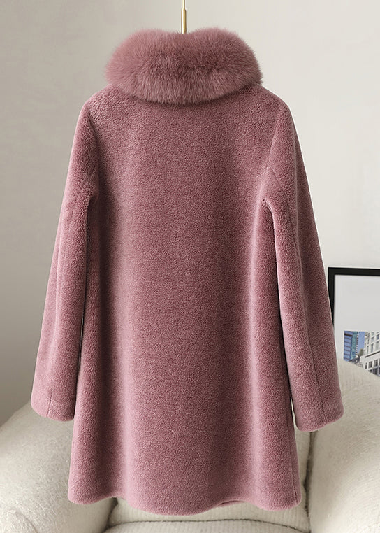 Loose Purple Fur Collar Button Woolen Coats Winter RC013 ABC1