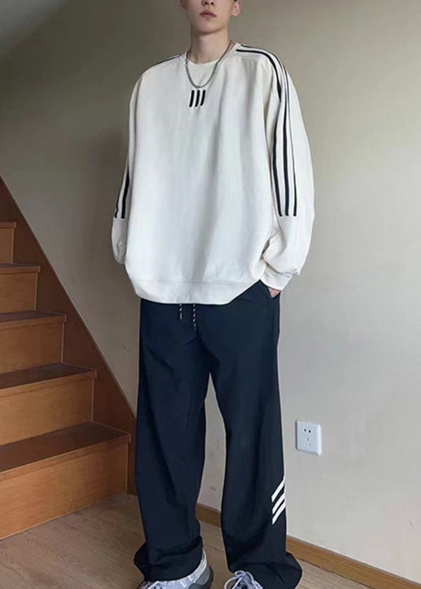 Loose Purple O Neck Patchwork Cotton Men Pullover Sweatshirt Fall EQ041 ABC