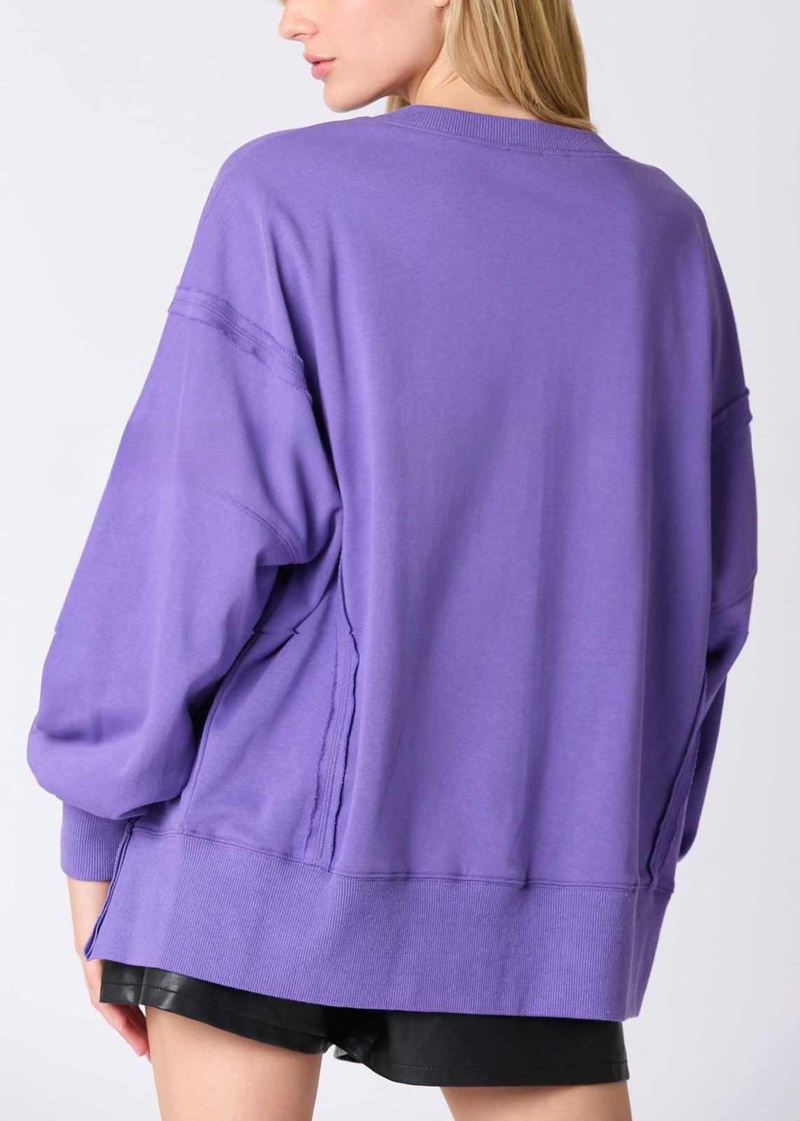 Loose Purple Sequins Side Open Cotton Sweatshirt Long Sleeve AE1003 OM-HW240901