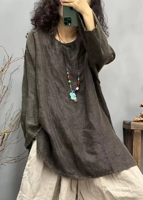 Ppen Linen Neck Red T Fall Loose Shirts O Side FashionChic