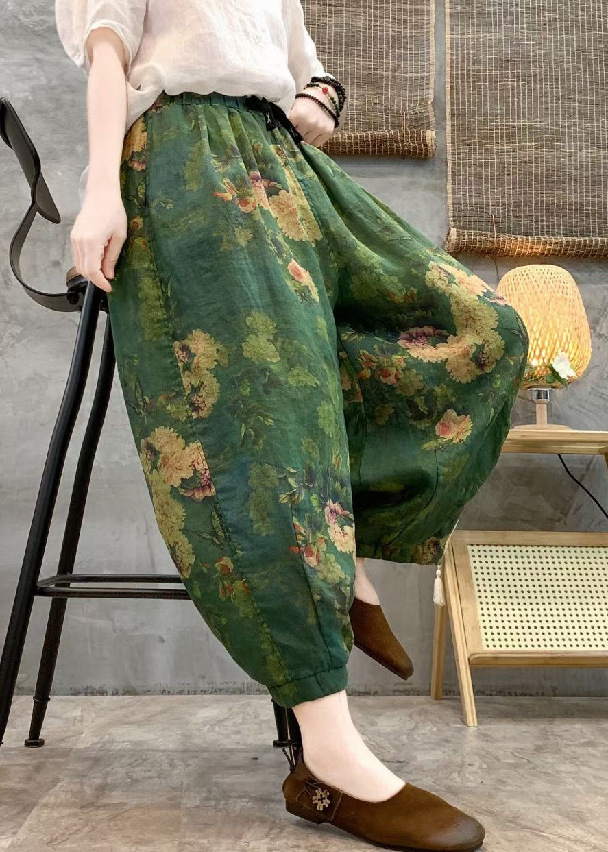Loose Red Print Pockets Linen Crop Pants Summer GG057 MZF-CPTS240610