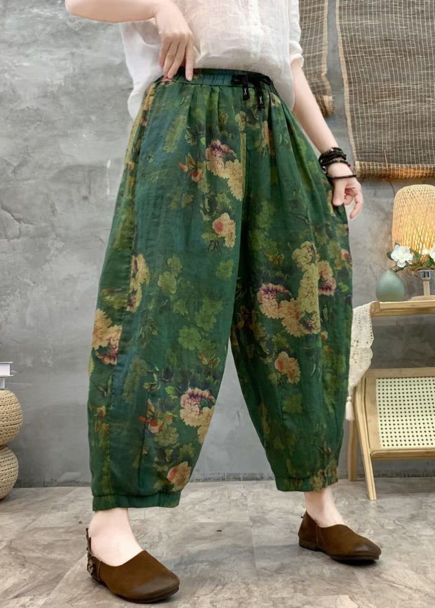 Loose Red Print Pockets Linen Crop Pants Summer GG057 MZF-CPTS240610