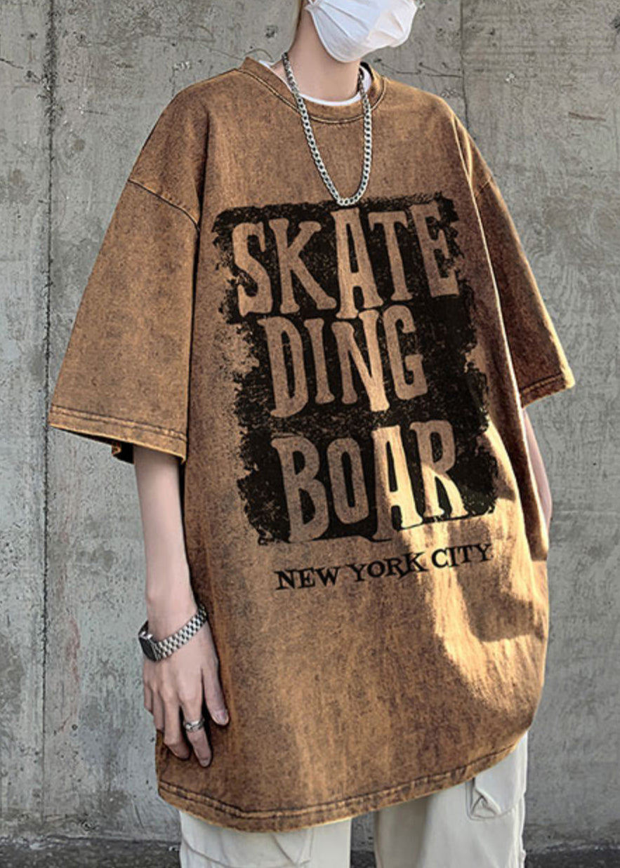 Cotton Letter Neck Shirt Half Sleeve Loose Rose O Men T FashionChic