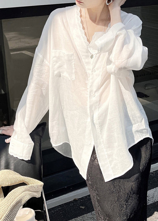 Button Low Silk Shirt High Design Thin Cotton Summer White Loose FashionChic