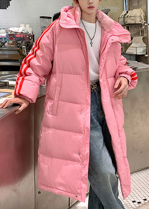 Loose White Hooded Striped Duck Down Men Down Long Coat Winter RM020 ABC