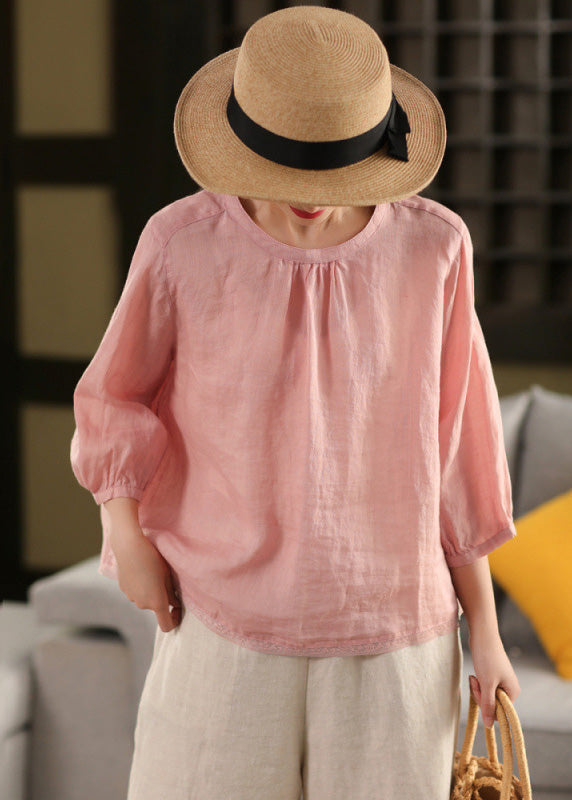 Summer Neck Tops Patchwork Shirt Loose O Lace White Linen FashionChic