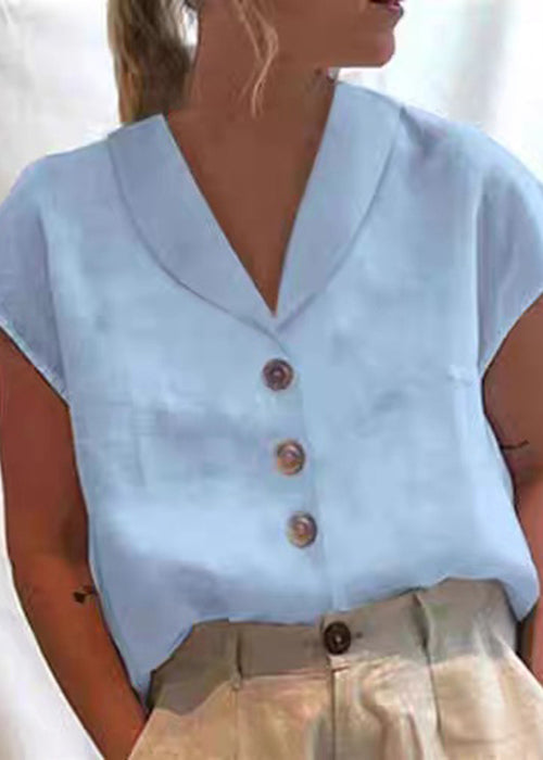 Solid Button White Shirt Loose Summer Cotton Collar Peter Pan FashionChic