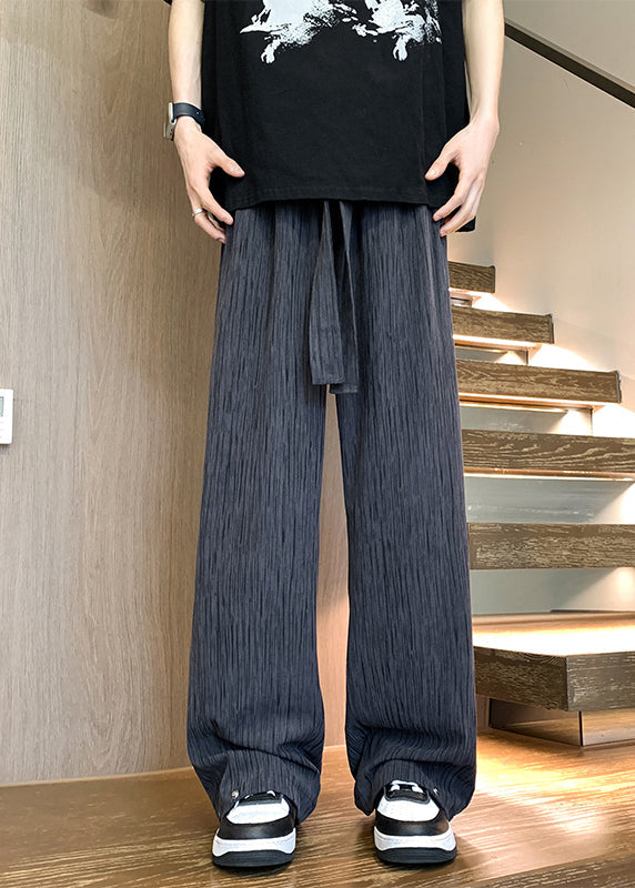 Loose White Pockets Ice Silk Men Wide Leg Pants Bottoms Summer YT040 Men-Silk-MENP240721