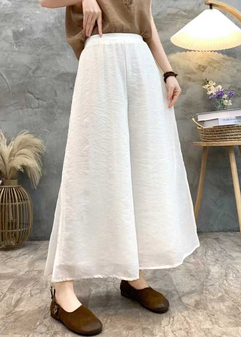 Loose White Side Open Elastic Waist Linen Crop Pants Summer AU1068 MZF-240903
