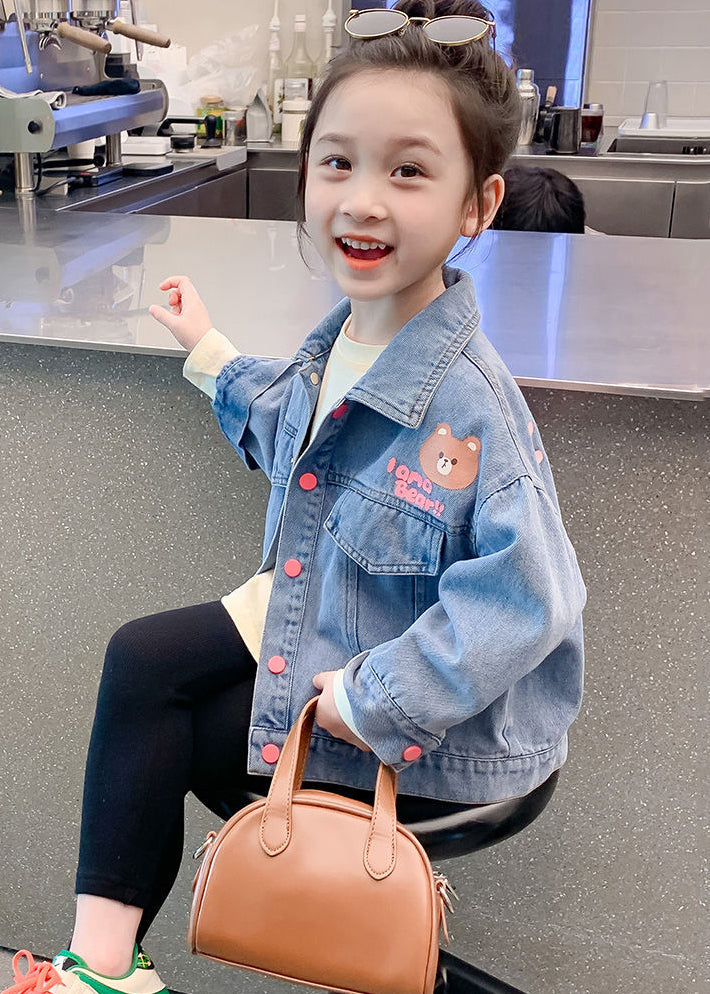 Lovely Denim Blue Print Patchwork Pockets Girls Coats Fall QV043 MM-RCTZCGTS241026