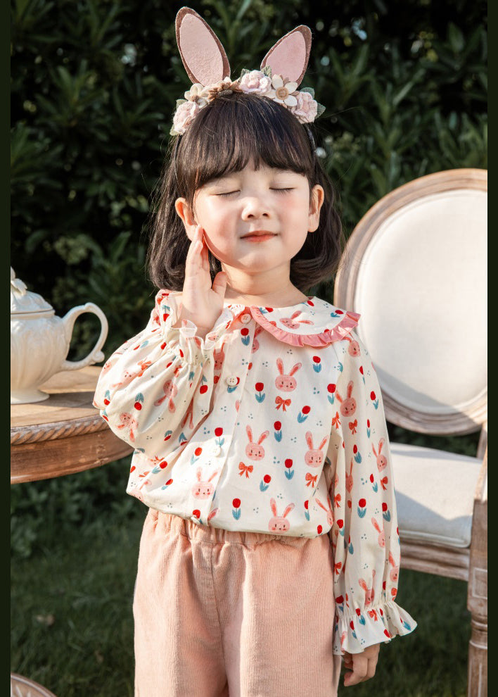 Lovely Pink Button Print Cotton Girls Blouses Long Sleeve YU1059 WS-RCTZ-LTP240529