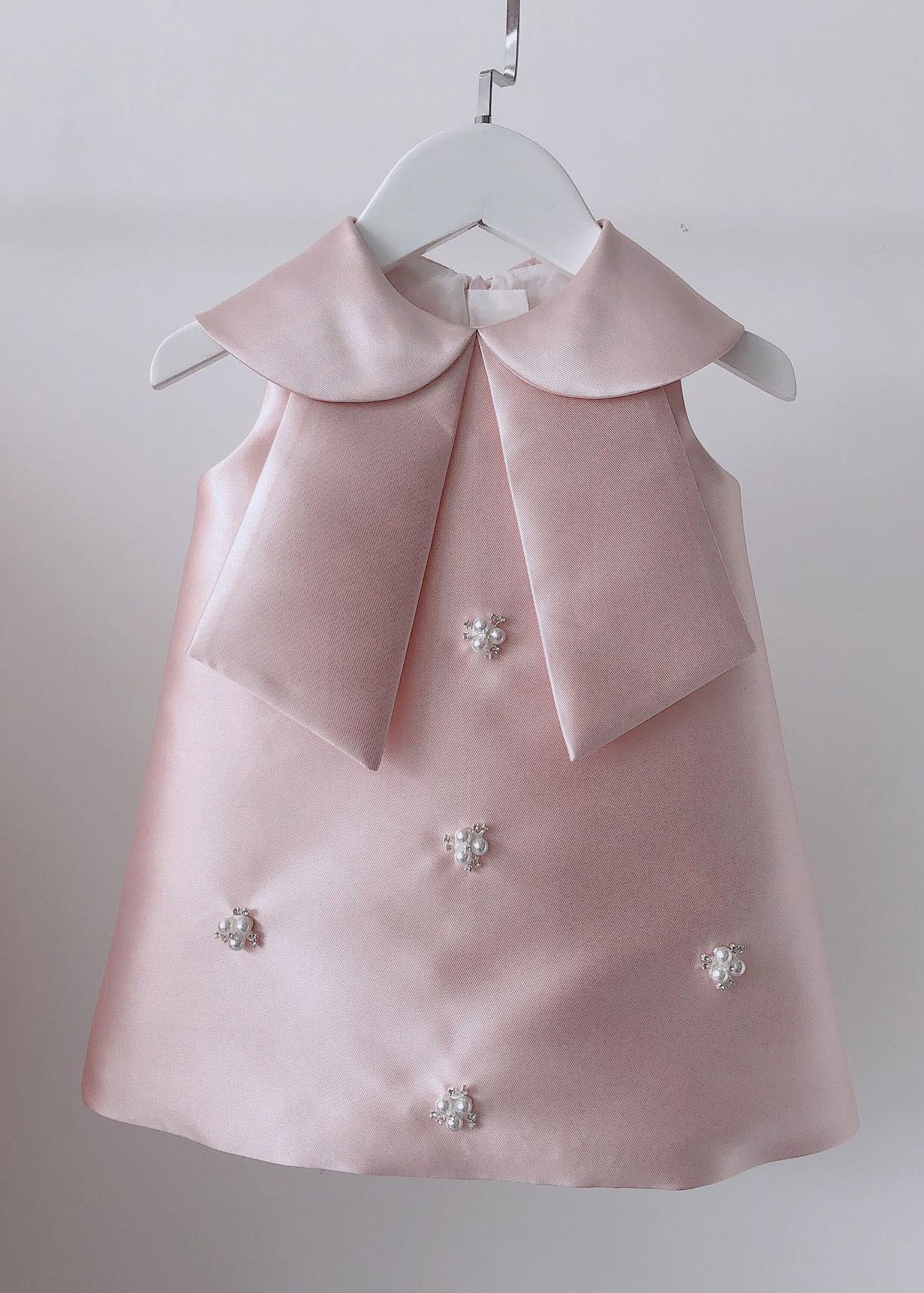 Lovely Pink Peter Pan Collar Bow Pearl Zircon Kids Maxi Dress Sleeveless YS032 ABC