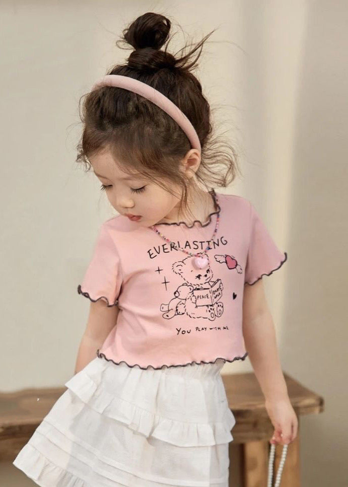 Lovely Pink Ruffled Print Girls Top Summer SS1025 MM-RCTZ-STP240601