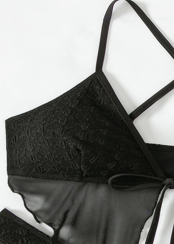 Luxury Black Sexy Lace Up Ruffled Beach Swimwear Set VC014 WM-Beach-QQT240615