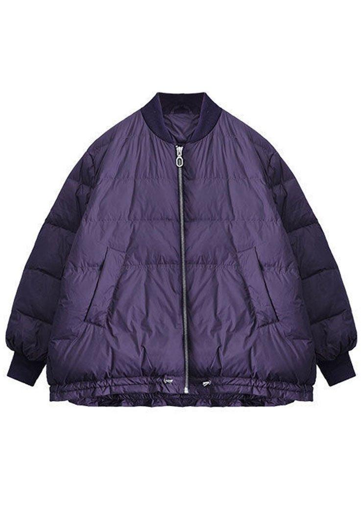 Luxury Purple Zippered Pockets Drawstring Winter Down Coats Long sleeve QS054 WT-WG-DJK210914