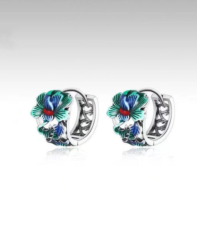 Men Silk Sterling Silver Peony Hoop Earrings TX028