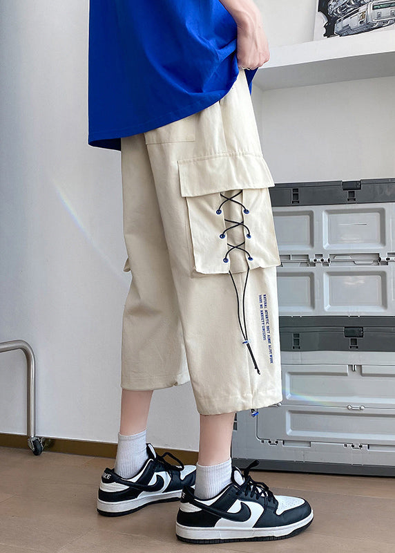 Modern Apricot Patchwork Drawstring High Waist Men Crop Pants Summer YT026 Men-Silk-MENCP240721