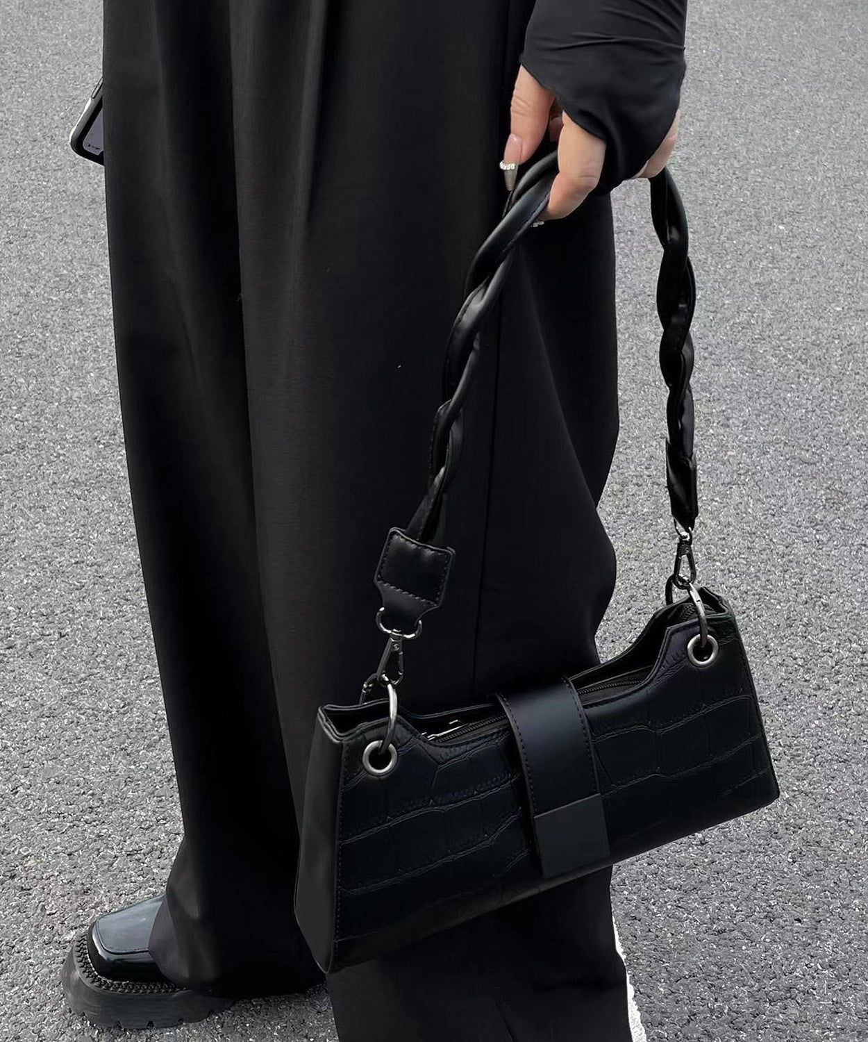 Modern Black Faux Leather Satchel Bag Handbag UU1082 Bag-BGS240527