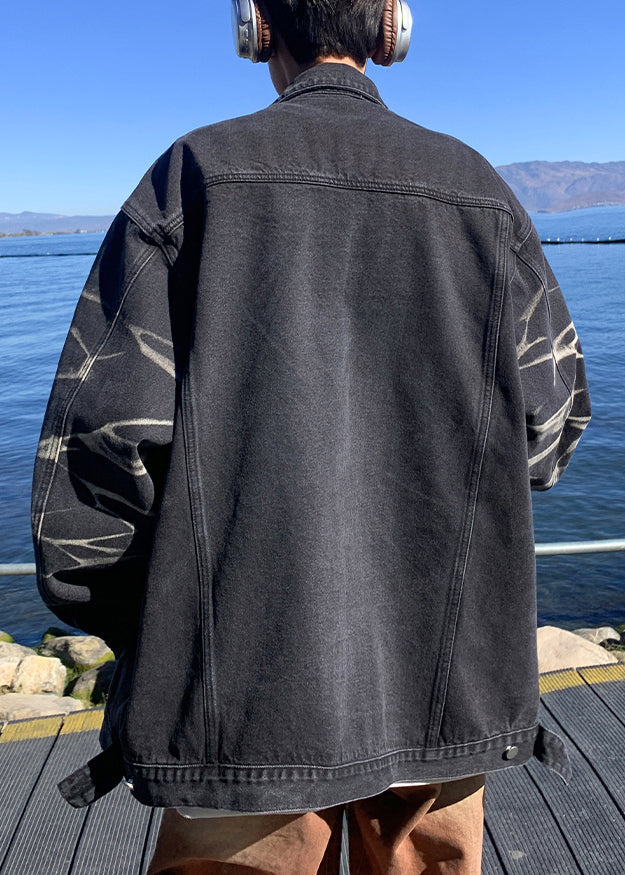 Denim Color Button Gradient Pockets Mens TC042 Spring Modern Black Coats