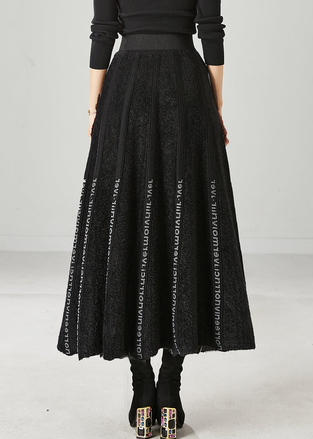 Modern Black Letter Patchwork Knit Skirt Spring YU1046 Ada Fashion