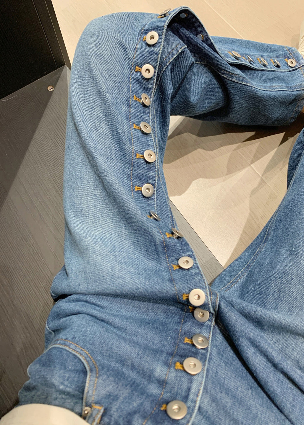 Asymmetrical Blue Pants Waist Straight Denim High Modern Button FashionChic