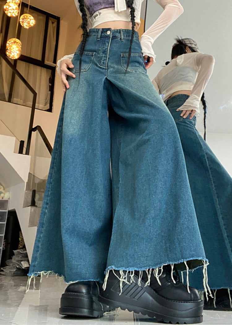 Modern Blue Button Pockets High Waist Denim Pants Fall PP012 OM-NZ240827
