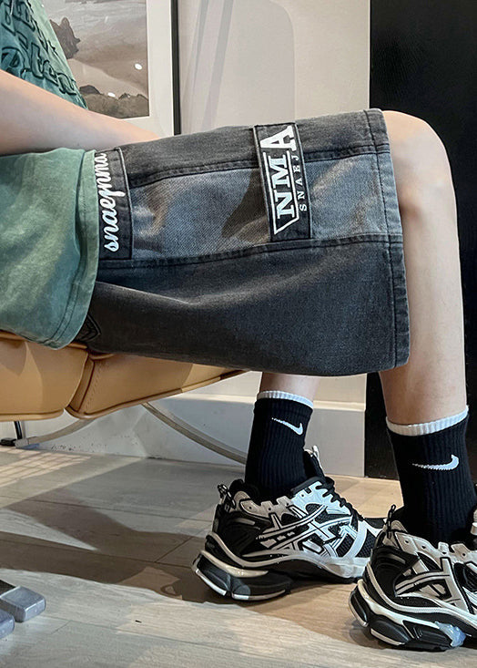 Modern Blue Letter Pockets Patchwork Denim Men Shorts Summer YL032 ABC