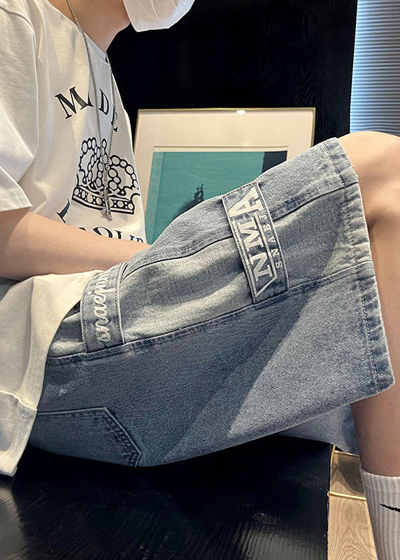 Modern Blue Letter Pockets Patchwork Denim Men Shorts Summer YL032 ABC