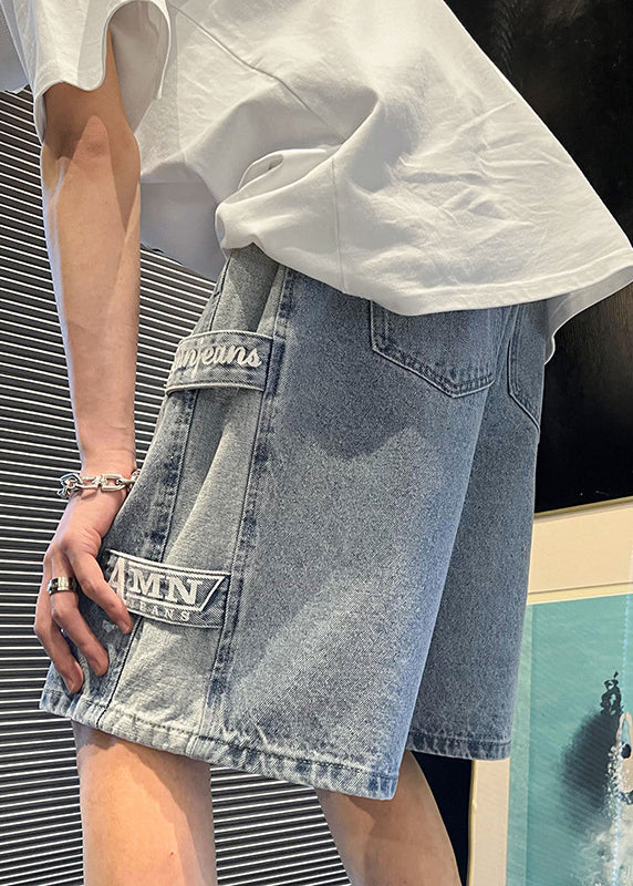 Modern Blue Letter Pockets Patchwork Denim Men Shorts Summer YL032 ABC