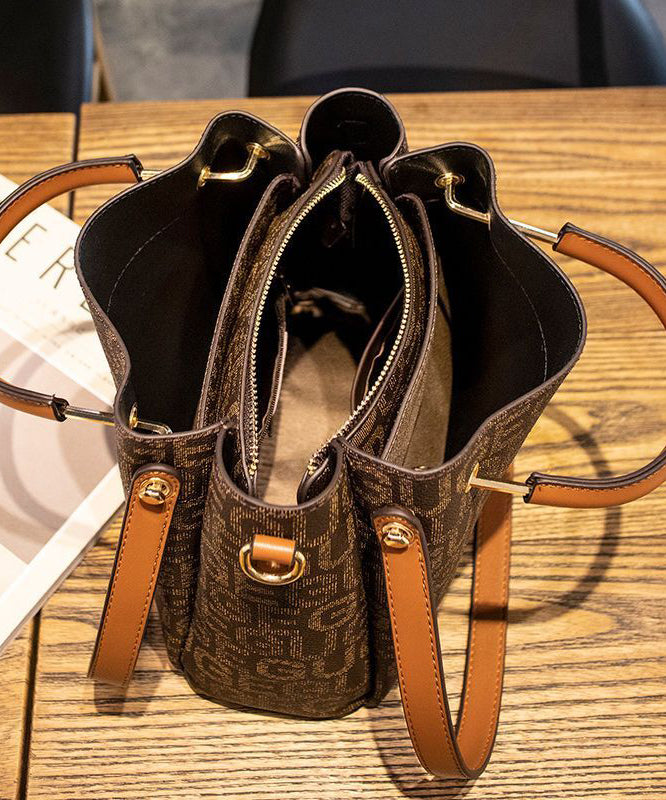 Modern Brown Unique Print Faux Leather Tote Handbag MM004 Bag-BGS240620