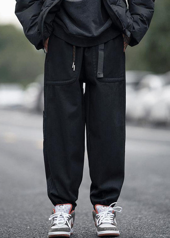 Pants Pockets Spring Elastic Waist Men Coffee Beam Modern FashionChic
