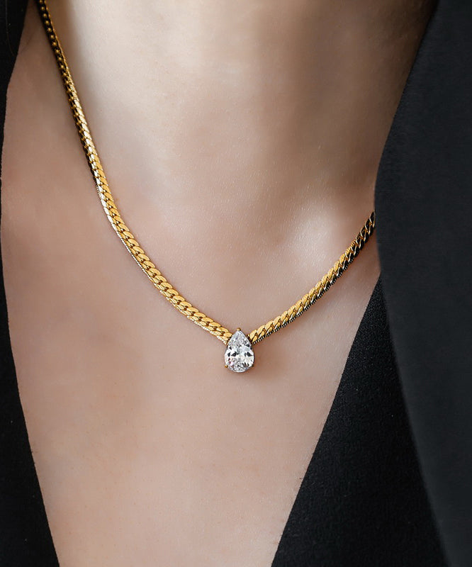 Modern Gold Copper Overgild 14K Gold Zircon Water Drop Pendant Necklace YI039 ABC