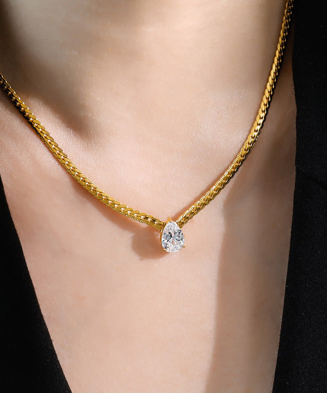 Modern Gold Copper Overgild 14K Gold Zircon Water Drop Pendant Necklace YI039 ABC