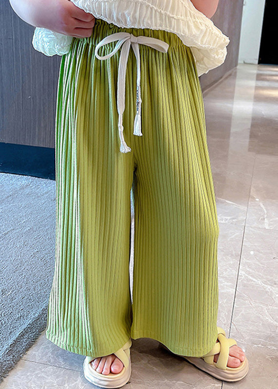 Modern Green Striped Patchwork Tie Waist Ice Silk Girls Pants GF025 MM-RCTZ-LPTS230724