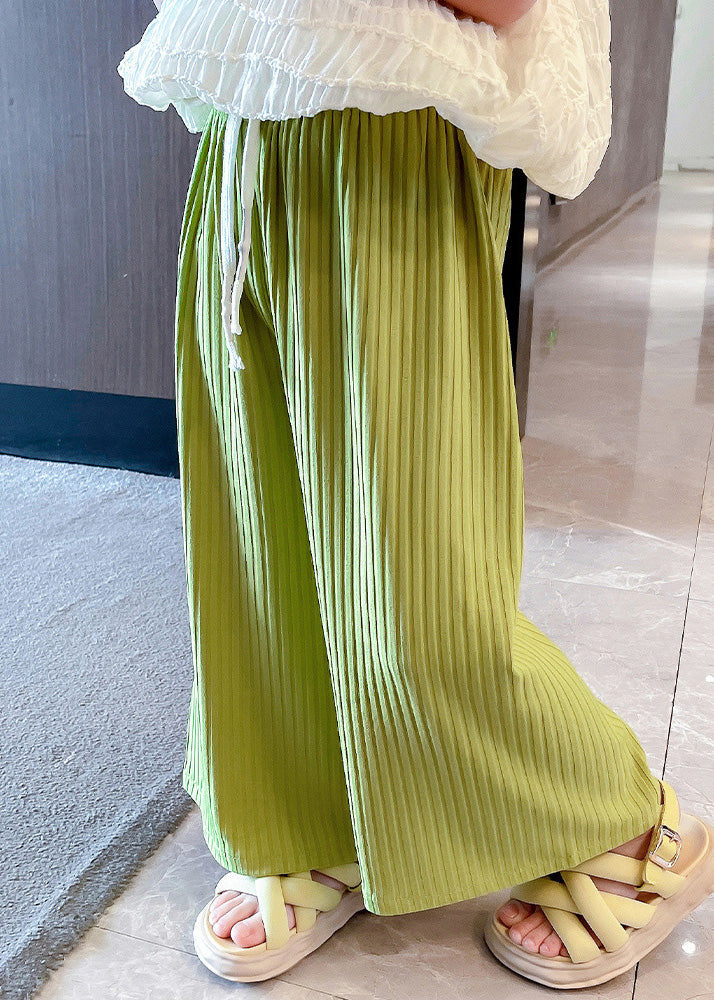 Modern Green Striped Patchwork Tie Waist Ice Silk Girls Pants GF025 MM-RCTZ-LPTS230724