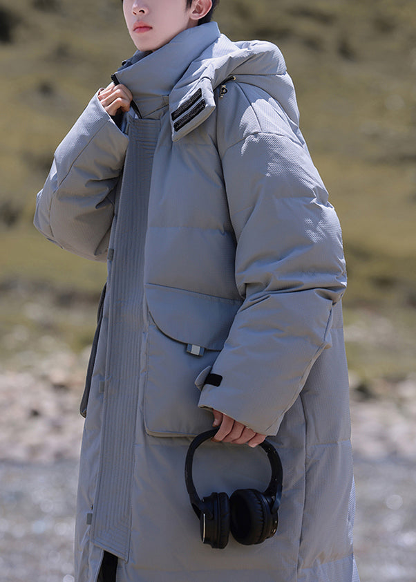 Modern Grey Hooded Button Pockets Duck Down Men Down Coats Winter RJ017 ABC