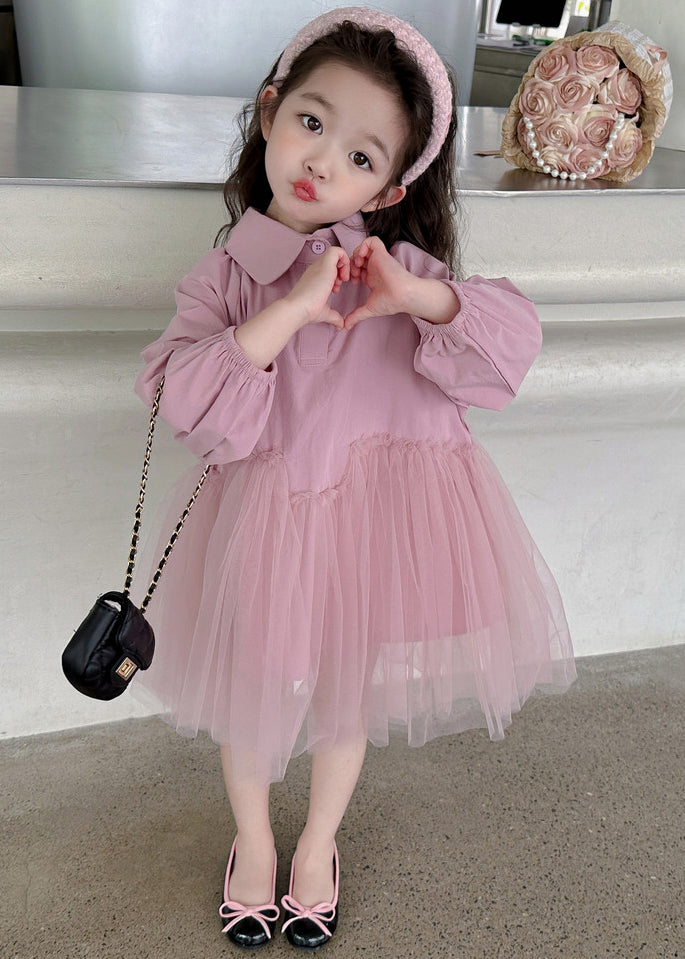 Modern Light Green Peter Pan Collar Tulle Patchwork Girls Long Dress Long Sleeve SS1060 MM-RCTZ-FDL240601