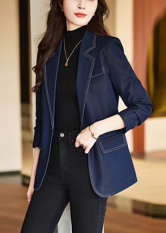 Modern Navy Notched Silm Fit Denim Coat Spring YJ025 ABC
