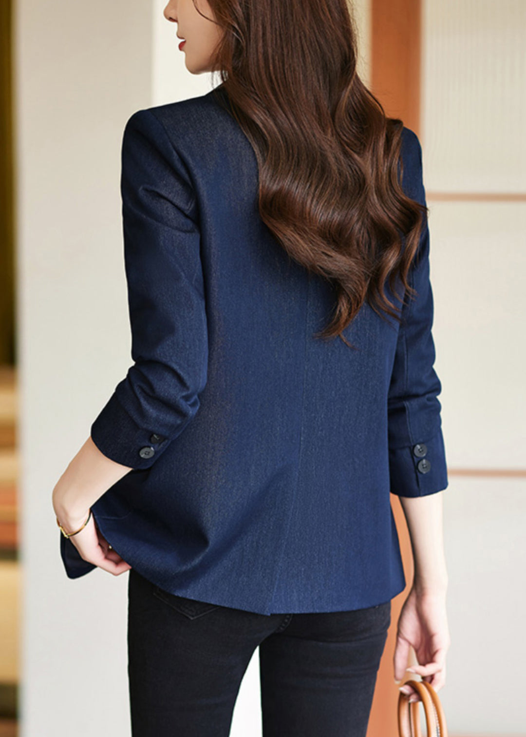 Modern Navy Notched Silm Fit Denim Coat Spring YJ025 ABC