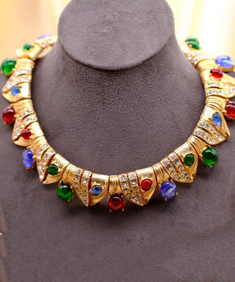 Modern Rainbow Ancient Gold Zircon Gem Stone Choker GH1029 Ada Fashion