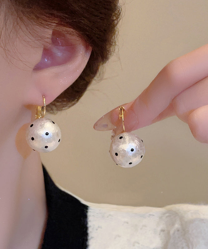 Dot Pearl Copper Hoop Modern Cotton White Alloy Earrings FashionChic