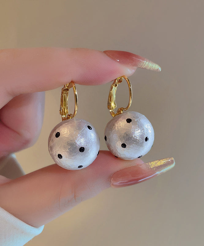 Dot Pearl Copper Hoop Modern Cotton White Alloy Earrings FashionChic
