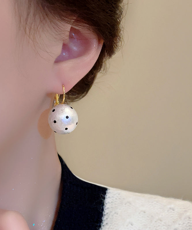 Dot Pearl Copper Hoop Modern Cotton White Alloy Earrings FashionChic