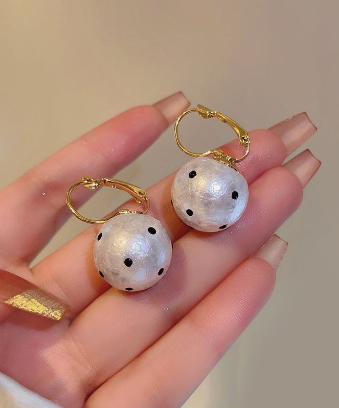Dot Pearl Copper Hoop Modern Cotton White Alloy Earrings FashionChic