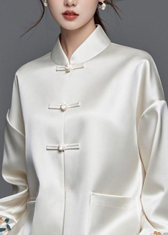 Modern White Embroidered Patchwork Silk Cotton Fall Coats AG1042 OM-ZS240913
